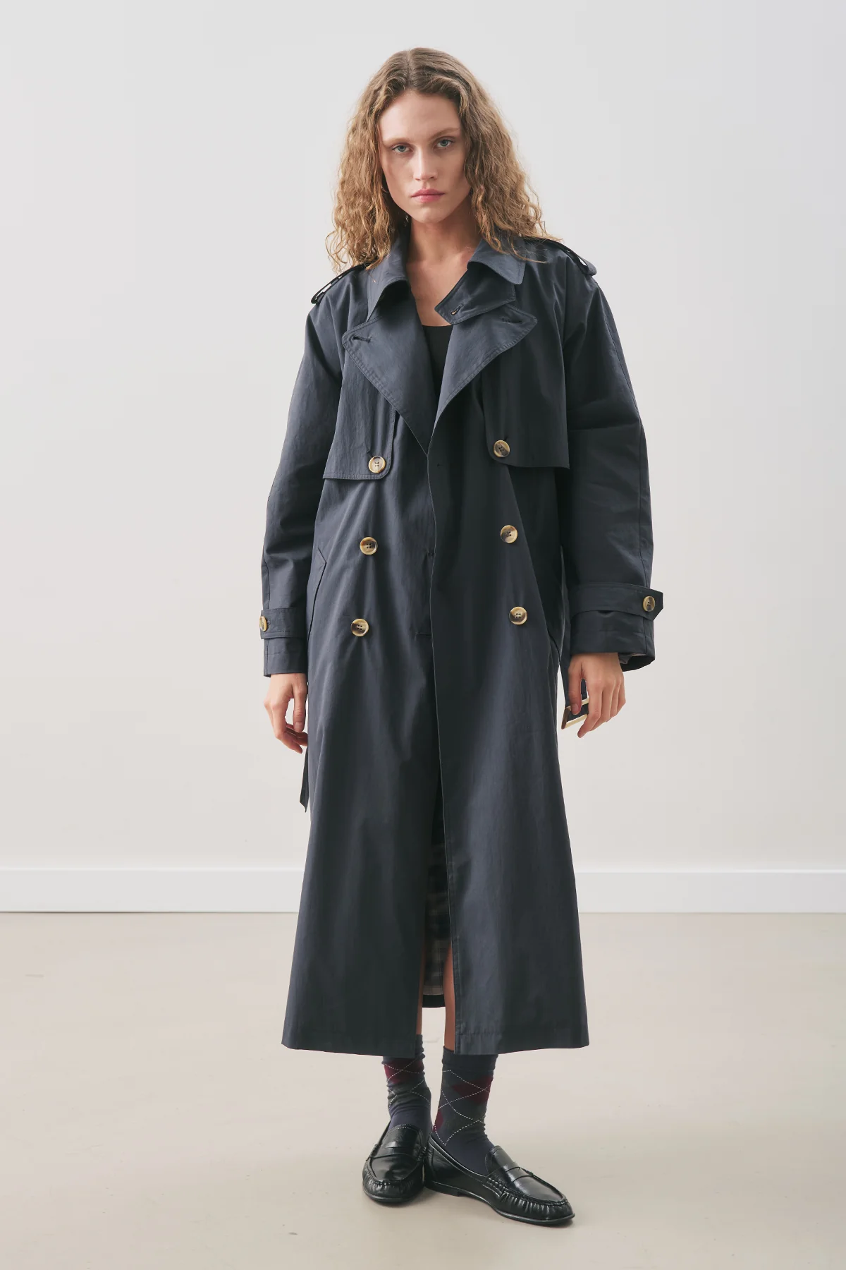 Zurich Oversized Trench Coat Navy Blue - Image 4